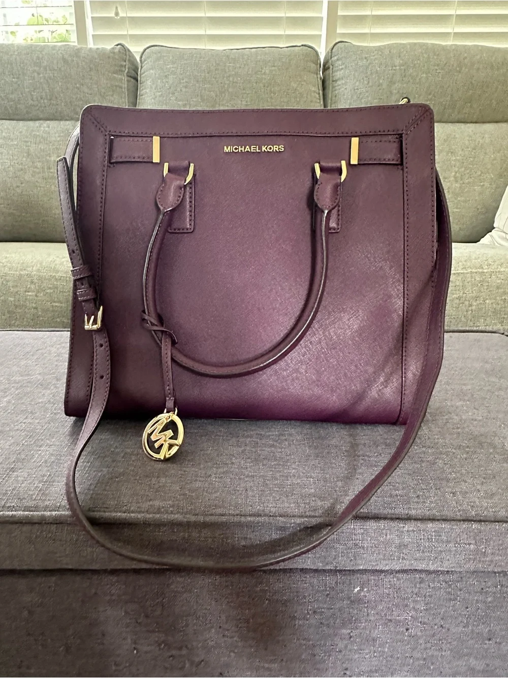 Michael Kors Plum Saffiano Satchel with Gold Accents